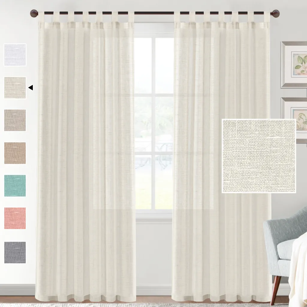 Linen Yarn Curtain Transparent Window Screen - Cream White