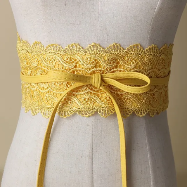 Lace Belt Dress Wide Waist Seal Black Women's Belt Belt Wide Lace Tassel Chiffon Shirt Decoration One suit Skirt Yellow - Shop at LoveMi
