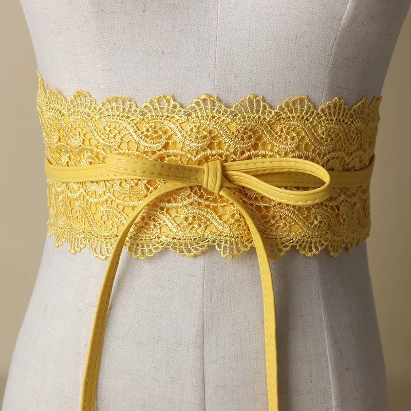 Lace Belt Dress Wide Waist Seal Black Women's Belt Belt Wide Lace Tassel Chiffon Shirt Decoration One-suit Skirt - Yellow