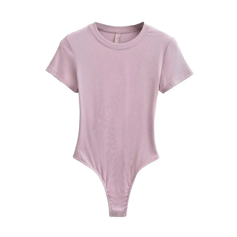 Neck Short Sleeve Rompers Slim Fit Slimming T-shirt Top - Pink
