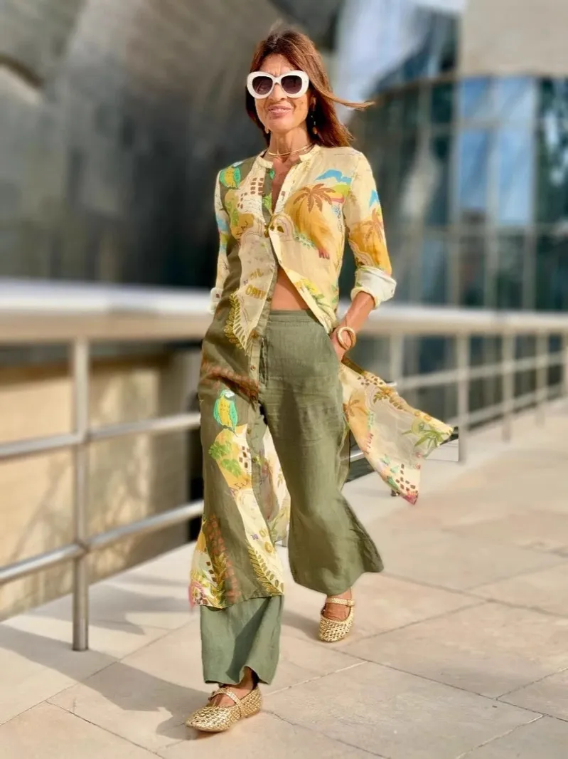 Printed Casual Shirt Elegant Women's Clothing - Top Pants Suit