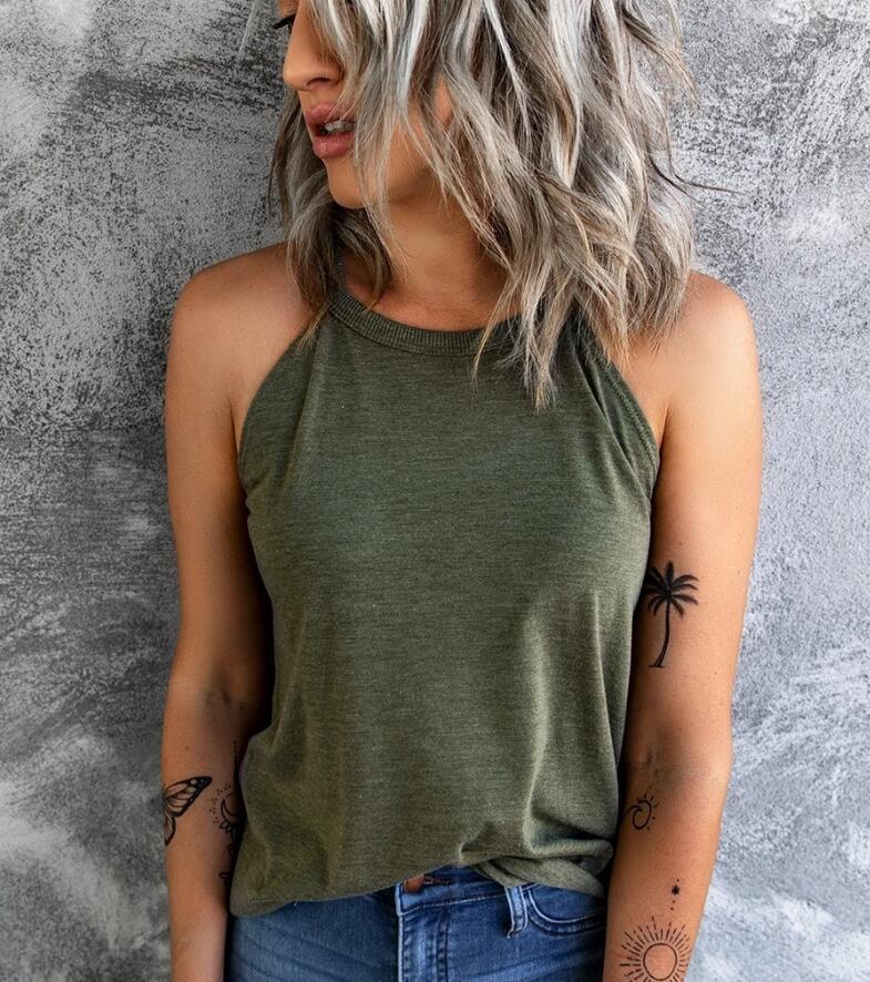 Slim Fit Bottoming Round Neck Pure Color Halter Sleeveless Women's Top