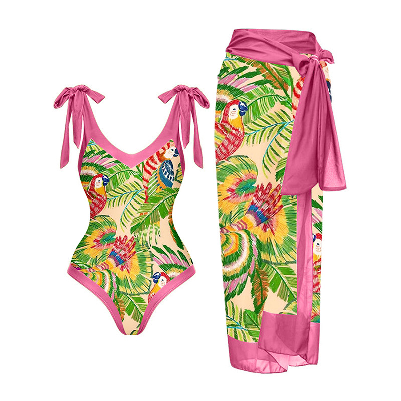 Retro One-piece Swimsuit Women's V-neck Covered Belly Thin Skirt Hot Spring Beach Dress - Image 10