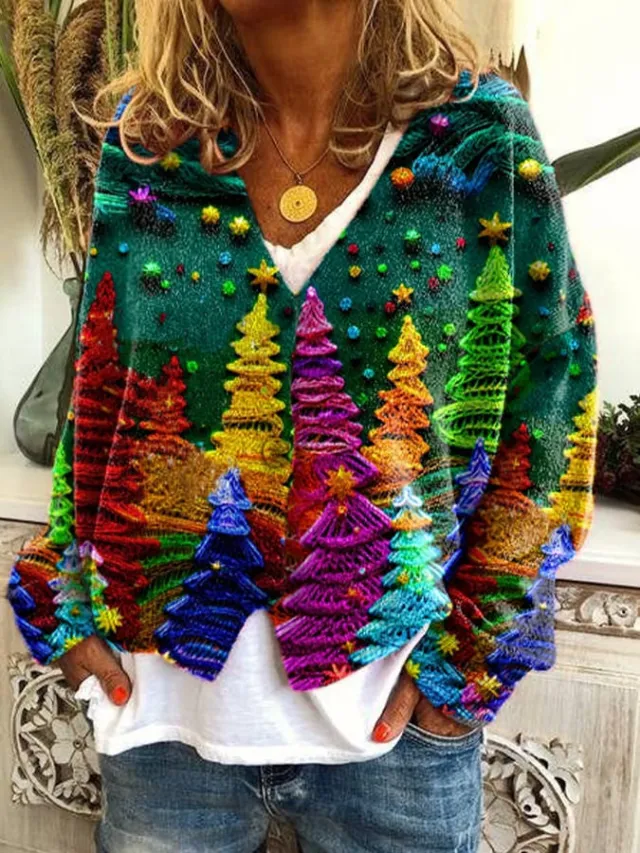 Christmas Abstract Printing Casual Cloak Coat Cardigan Sweater Qw1M2306125 L - Shop at LoveMi