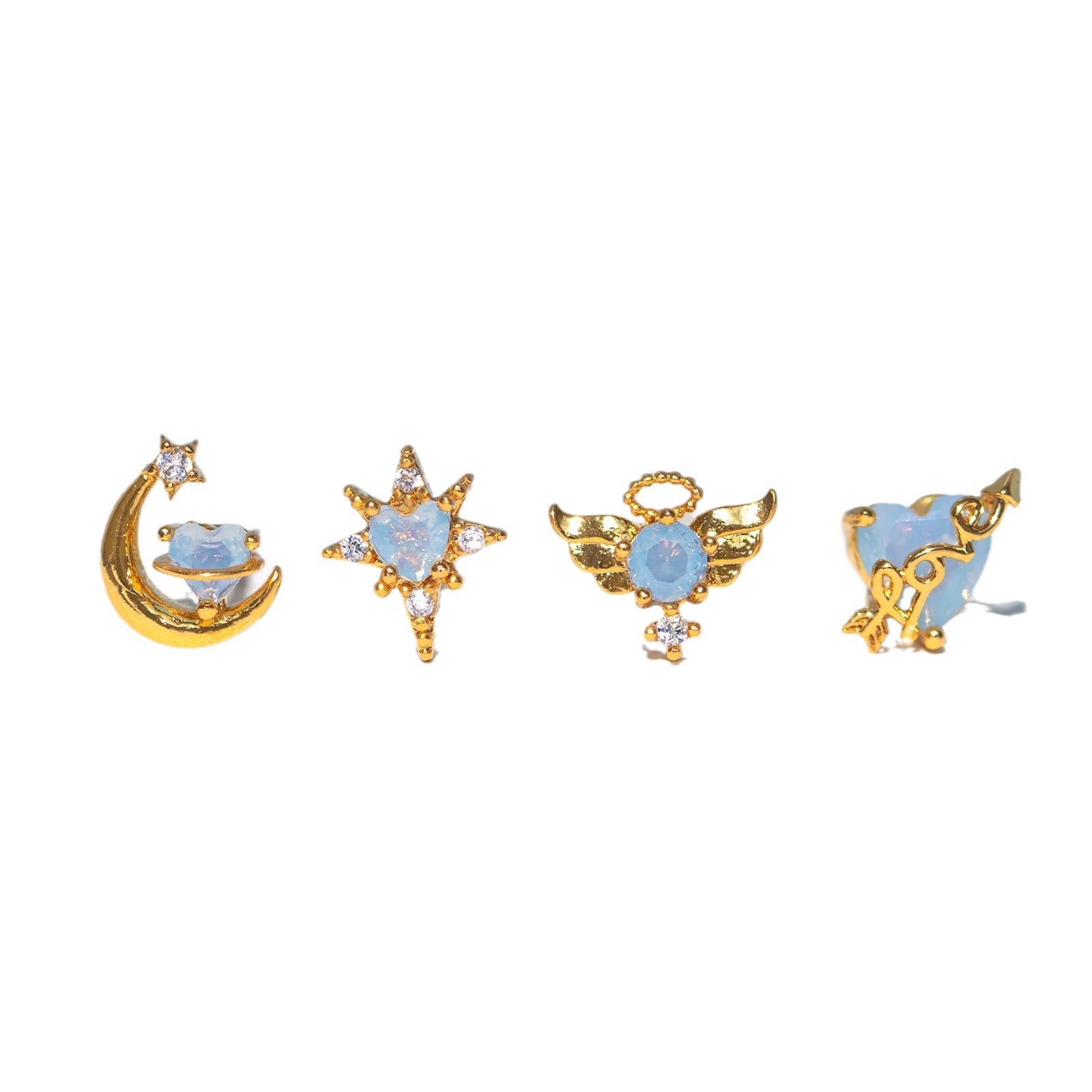 New Dream Blue Loving Heart Planet Earrings 4-piece Set