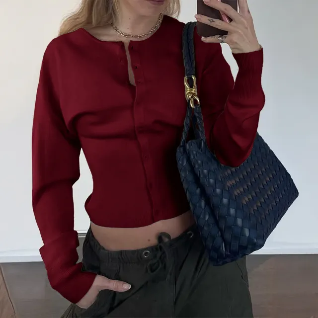 European And American Casual Solid Color Long sleeved Shirt Red - Shop at LoveMi