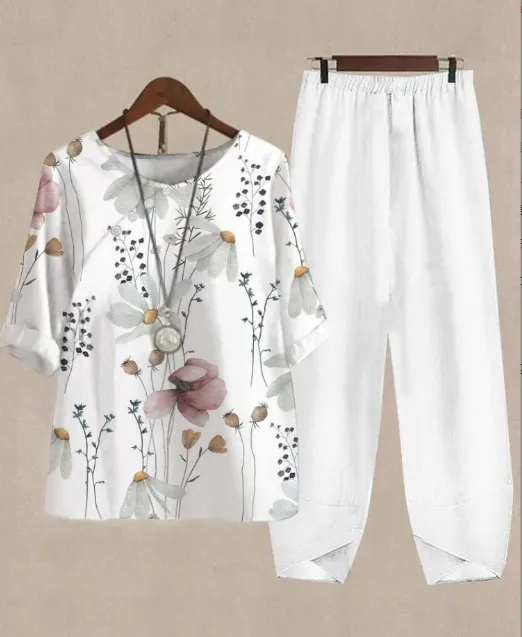 Womens Casual Crew Neck Cropped Sleeve Top Set A38Tzket3Tf1Jhv 06 2Xl - Shop at LoveMi