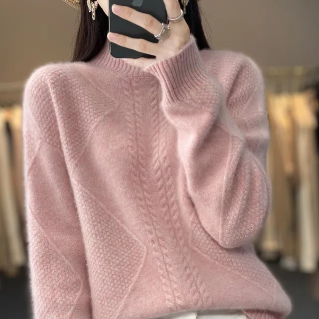 Half high Collar Women's Short Cashmere Sweater Pink - Shop at LoveMi