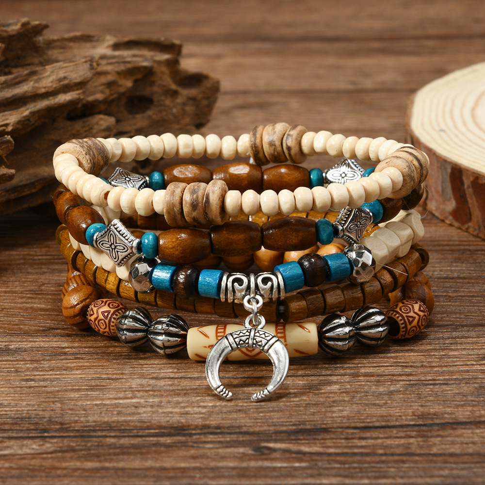 Comfort Elastic Turquoise Beaded Bracelet with Vintage U-Shape