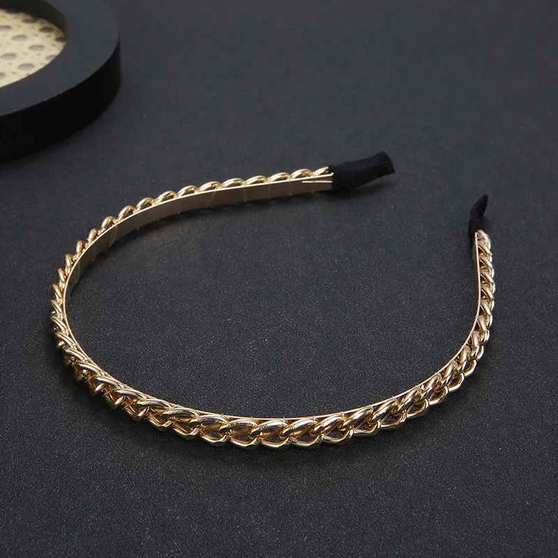 Thick Chain Hair-hoop Women's Metal Hair Band Handmade Winding Headdress Exquisite Hair Accessories - Gold