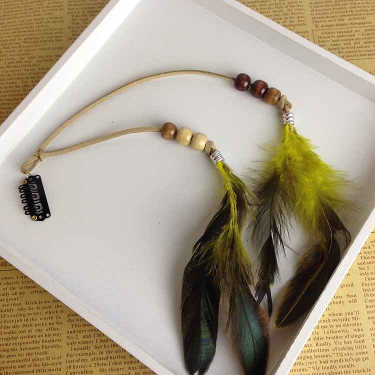 Indian Feather Tassel Hair Piece Goose Yellow - Shop at LoveMi