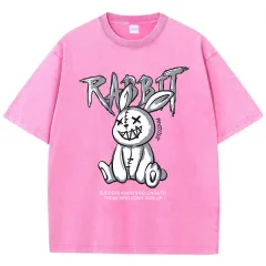 Cute Rabbit Print T-shirt Breathable T-shirt Streetwear - Rose - View 1