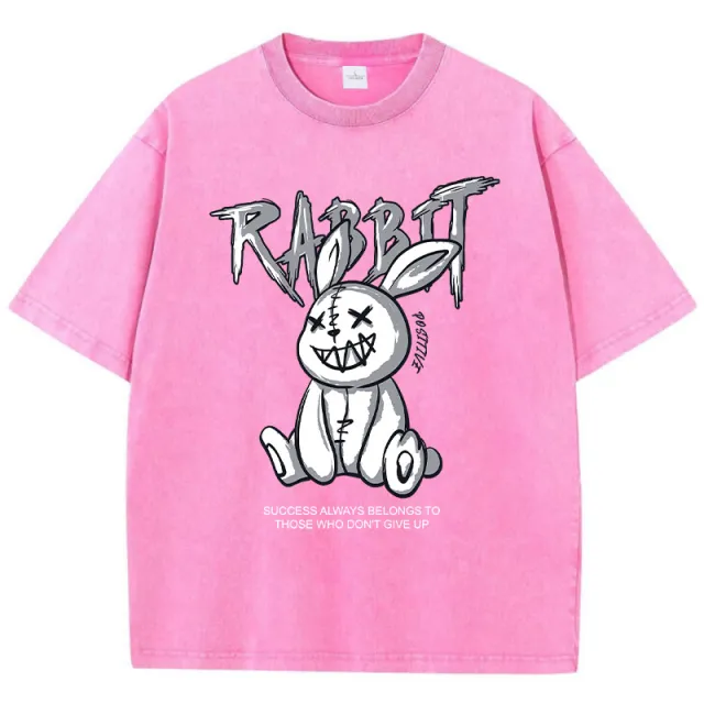 Cute Rabbit Print T shirt Breathable T shirt Streetwear Rose - Shop at LoveMi