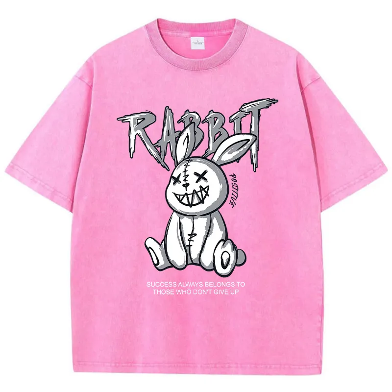 Cute Rabbit Print T-shirt Breathable T-shirt Streetwear - Rose