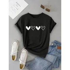 Women's Short-sleeved Valentine's Day Heart Round Neck Top - Hs1 7 - View 1