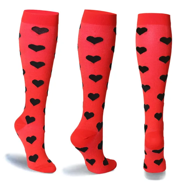 Women's Sports Compression Stockings High Elastic Black Heart On Red Background - Shop at LoveMi