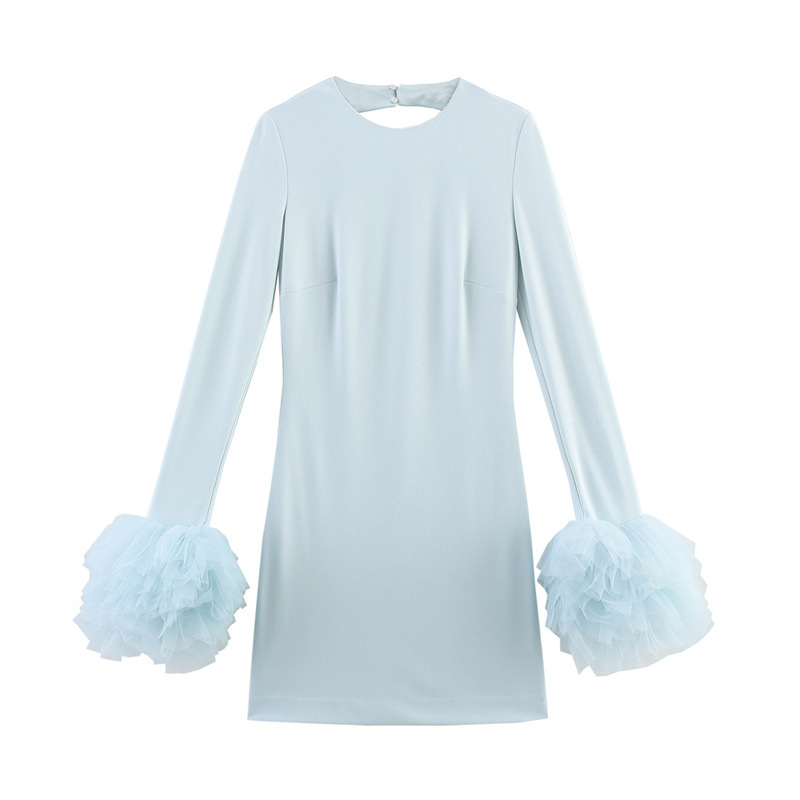 European And American Style Fashion Puffy Silk Net Cuff Short Dress
