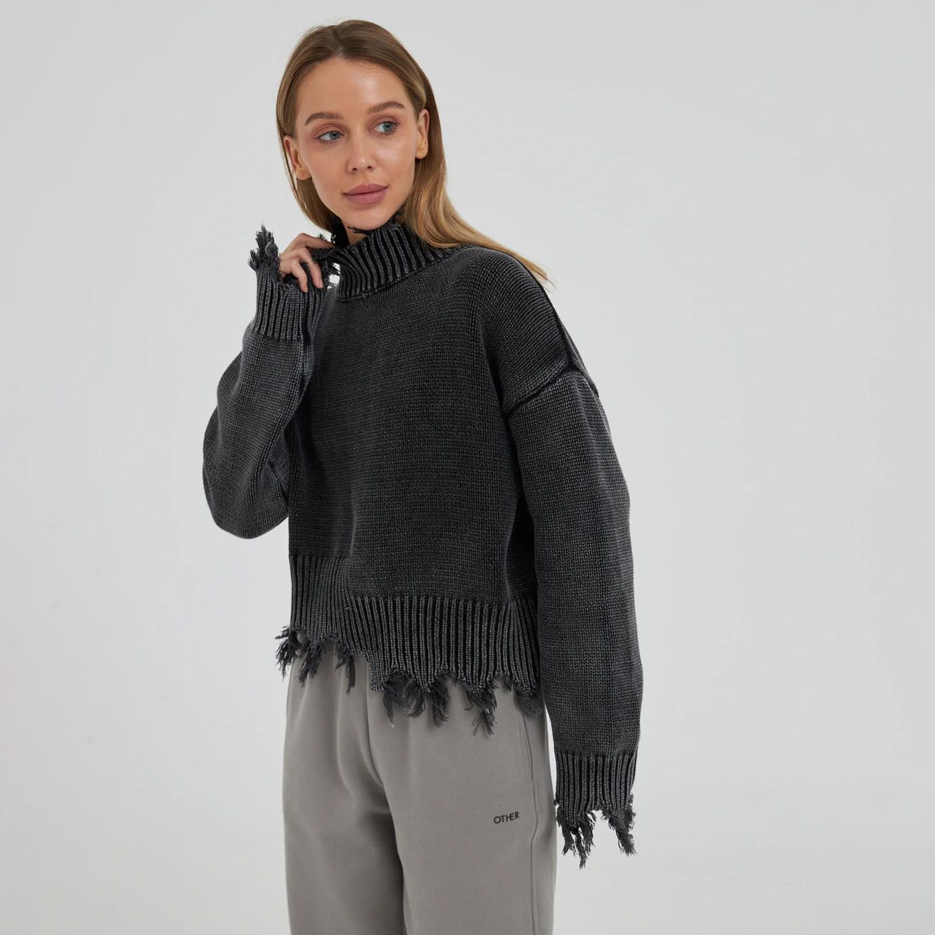 Ins Trend Street Snap Knitwear Autumn And Winter Solid Color Simple Top Women Black - Shop at LoveMi