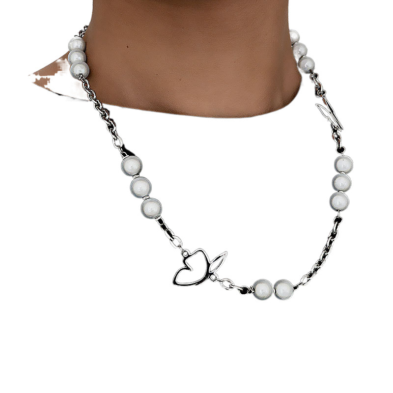 Reflective Pearl Butterfly Stitching Necklace For Men And Women Hip Hop Cool Simple
