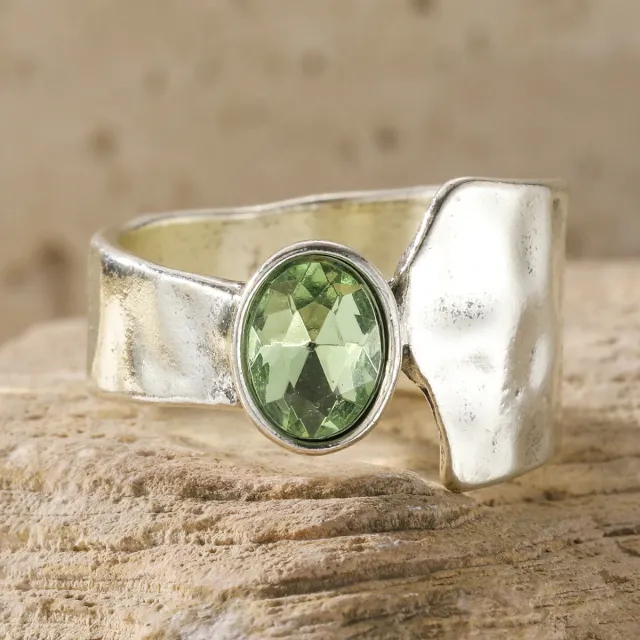 Retro Cross border Hit Hammered Green Gemstone Ring Silver - Shop at LoveMi