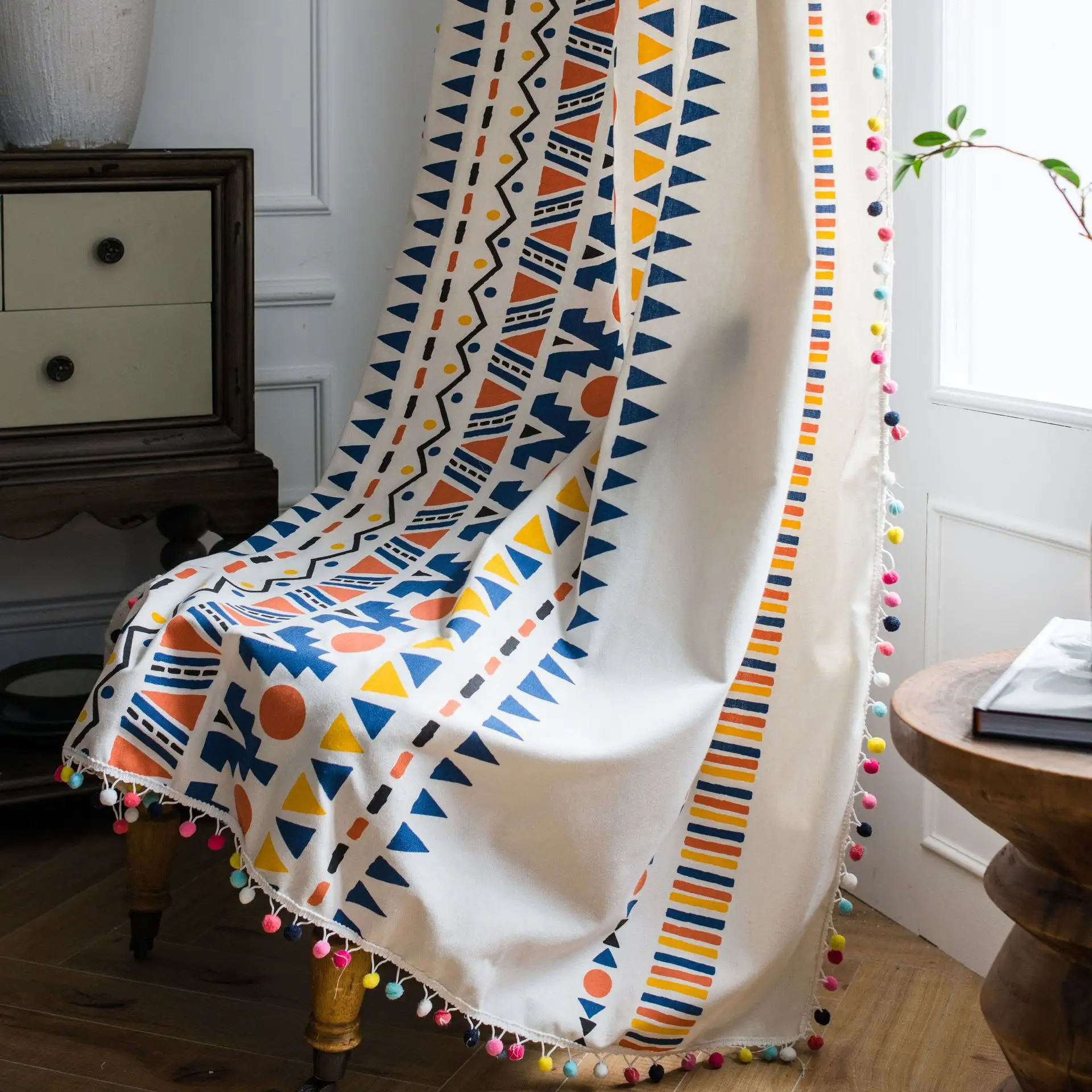 Curtain Cotton And Linen Printed Colorful Fur