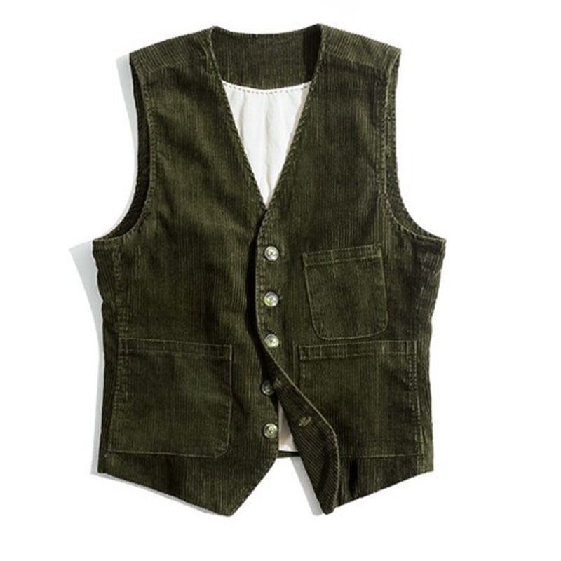 Mens Spring Autumn Corduroy Vest With Patchwork Design