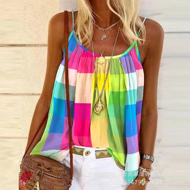 Women's Sling Color Plaid Printed Top Color - Shop at LoveMi
