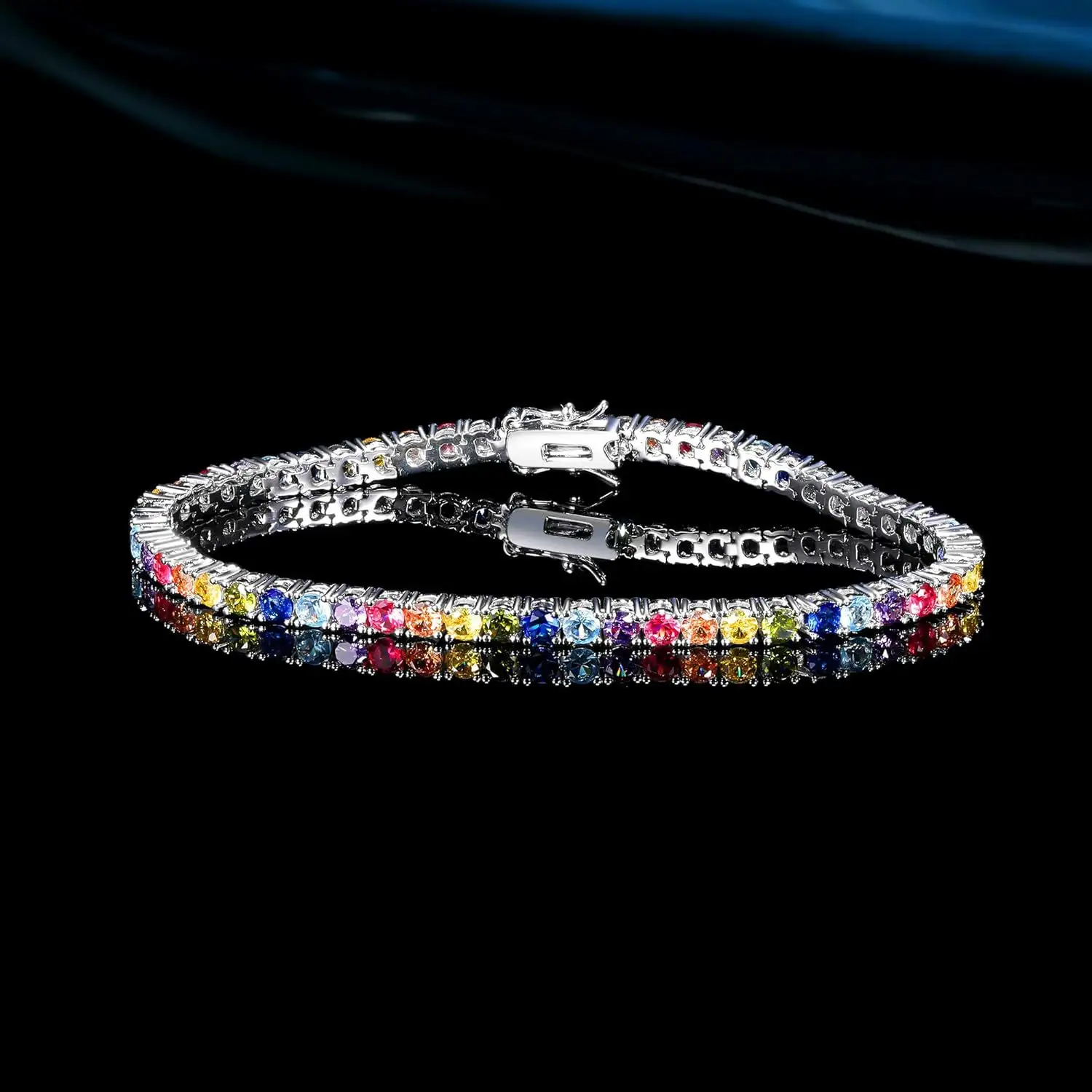 Copper-inlaid Colorful Zircon Tennis Bracelet