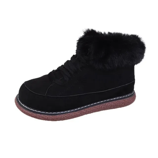 Women's Winter Warm Round Lace Up Snow Anti Slip Cotton Shoes Black - Shop at LoveMi