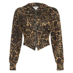 American Retro Fashion Wear Leopard Print Zipper Cardigan Outerwear - Leopard - View 1