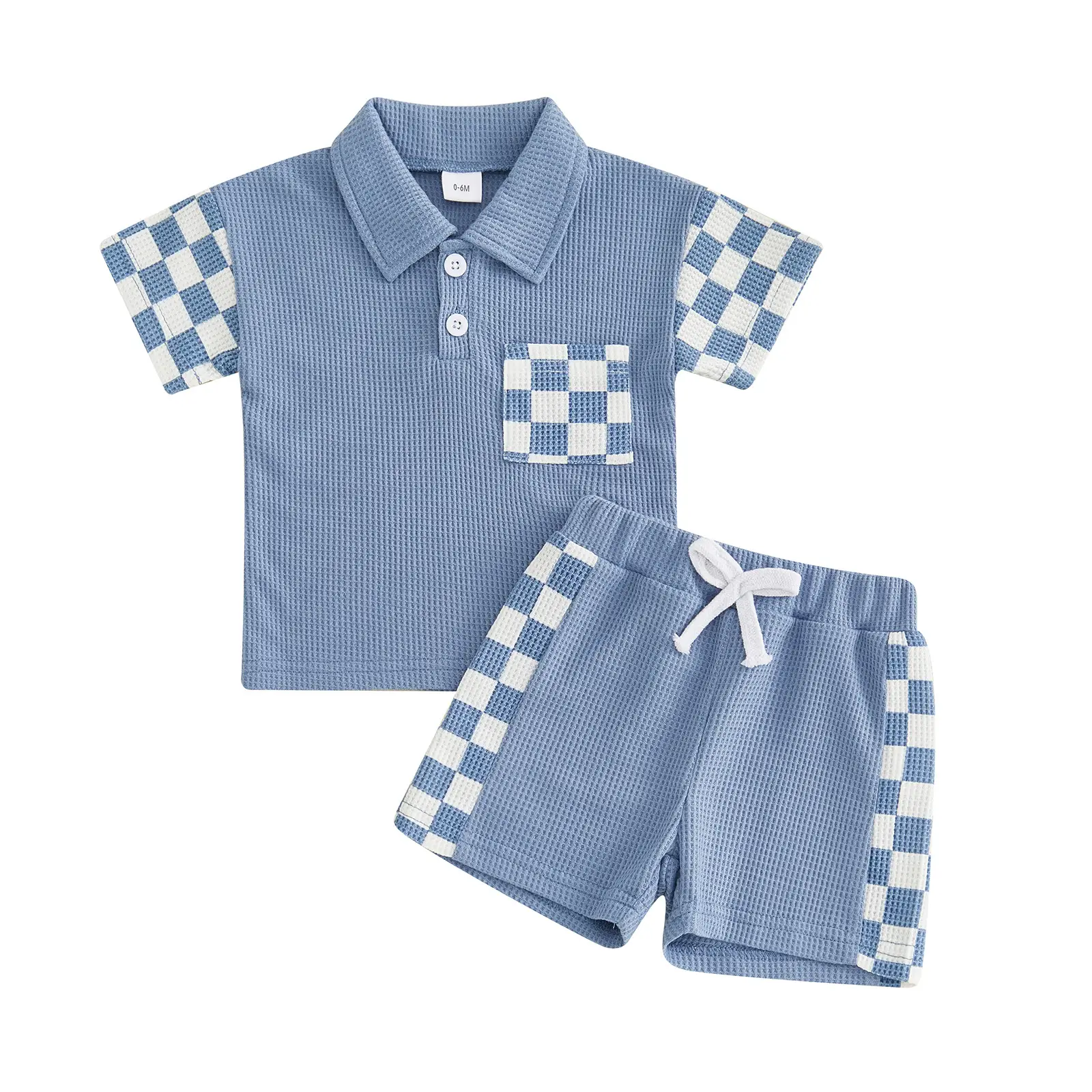 Summer Lapel Collar Plaid Patchwork Solid Color Two-Piece Set With Pockets