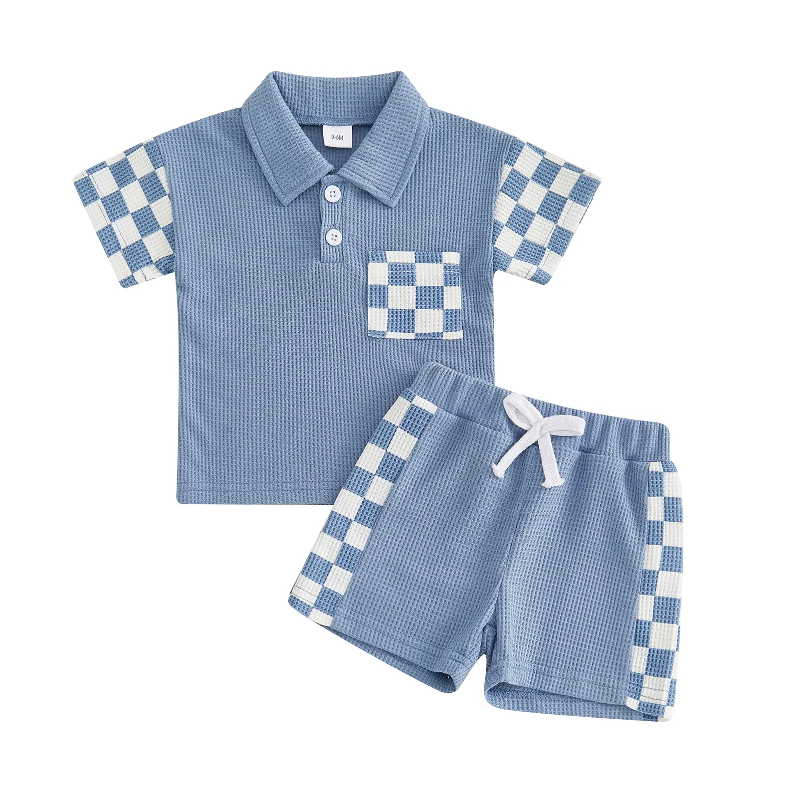 Summer Lapel Collar Plaid Patchwork Solid Color