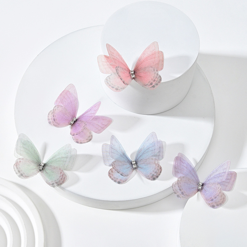 DIY Handmade Double-layer Mesh Laminate Double Diamond Mesh Floral Print Butterfly Jewelry Headdress