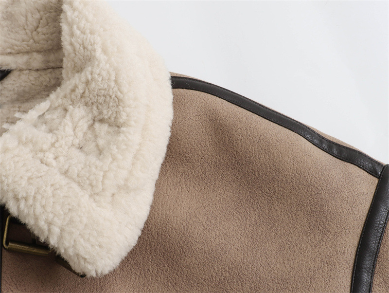 Women's Loose Long Sleeve Lamb Wool Splicing Coat