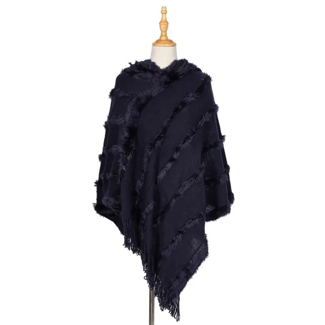 Tassel Hooded Warm Shawl Scarf Navy Blue - Shop at LoveMi
