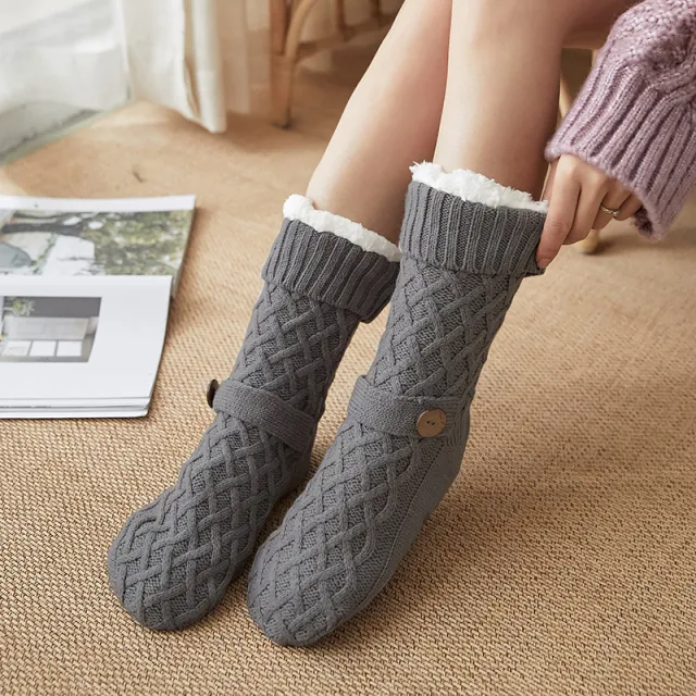 Christmas Socks Lambswool Floor Snow Socks Fleece lined Home Button Dark Gray - Shop at LoveMi
