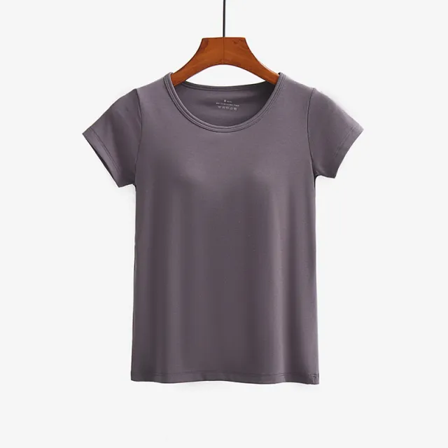 Short sleeved T shirt With Chest Pad Bra Home Wear Dark Gray - Shop at LoveMi