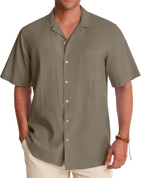 Men's Casual Cotton And Linen Short Sleeve Shirt