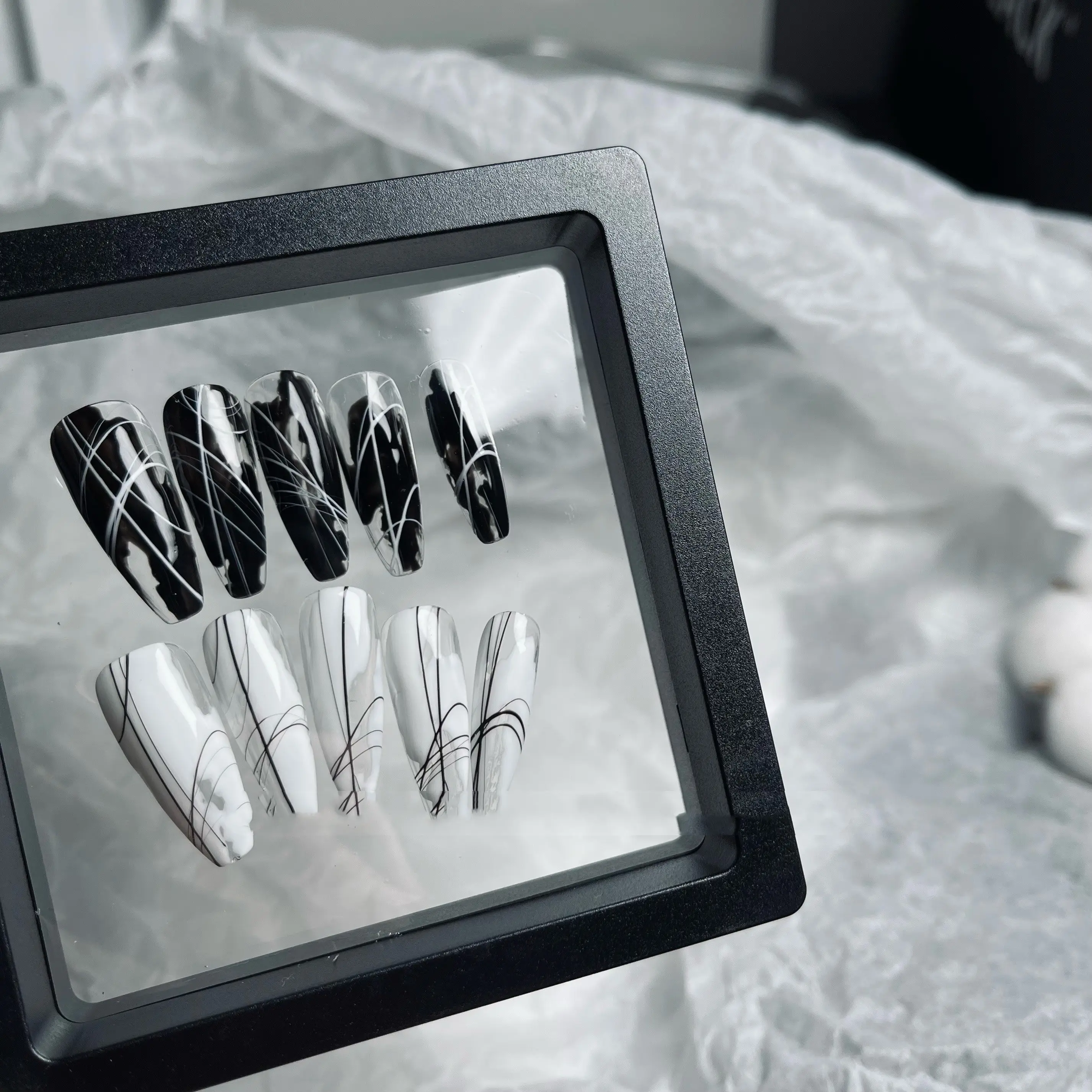 Minimalist Black And White Handmade Manicure
