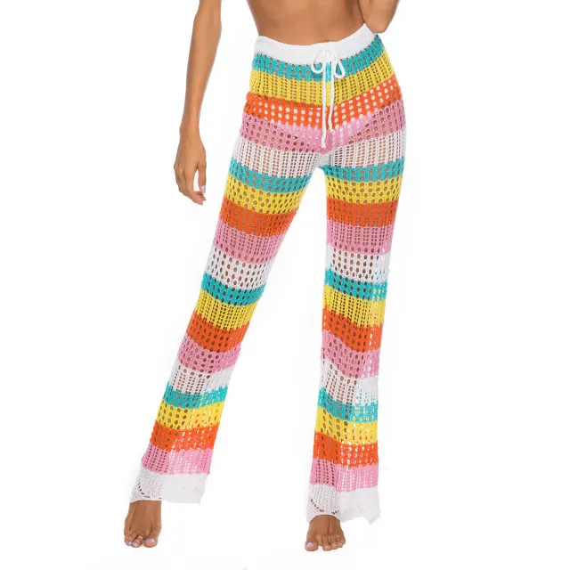 Rainbow colored Hollow out Knitted Pants Crochet Bikini Swimsuit Beach Shorts For Women Rainbow Color - Shop at LoveMi