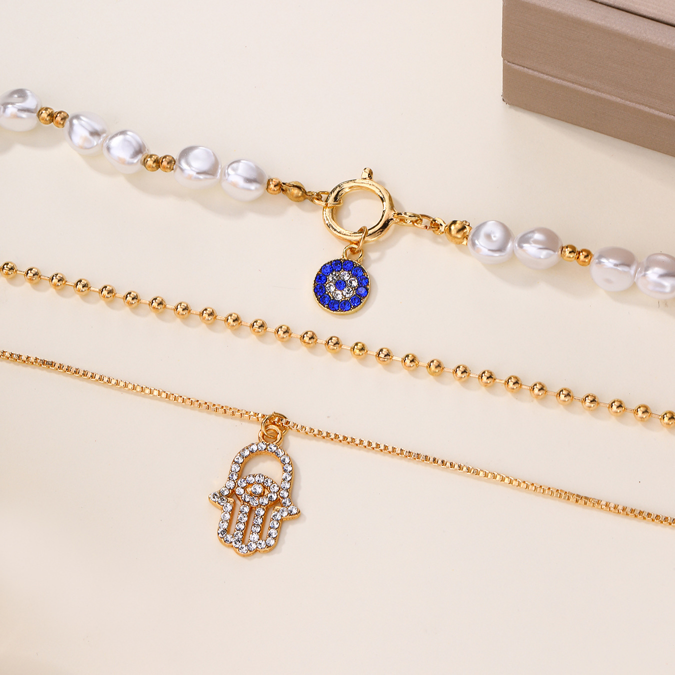 Hamsa Open Palm Layered Necklace