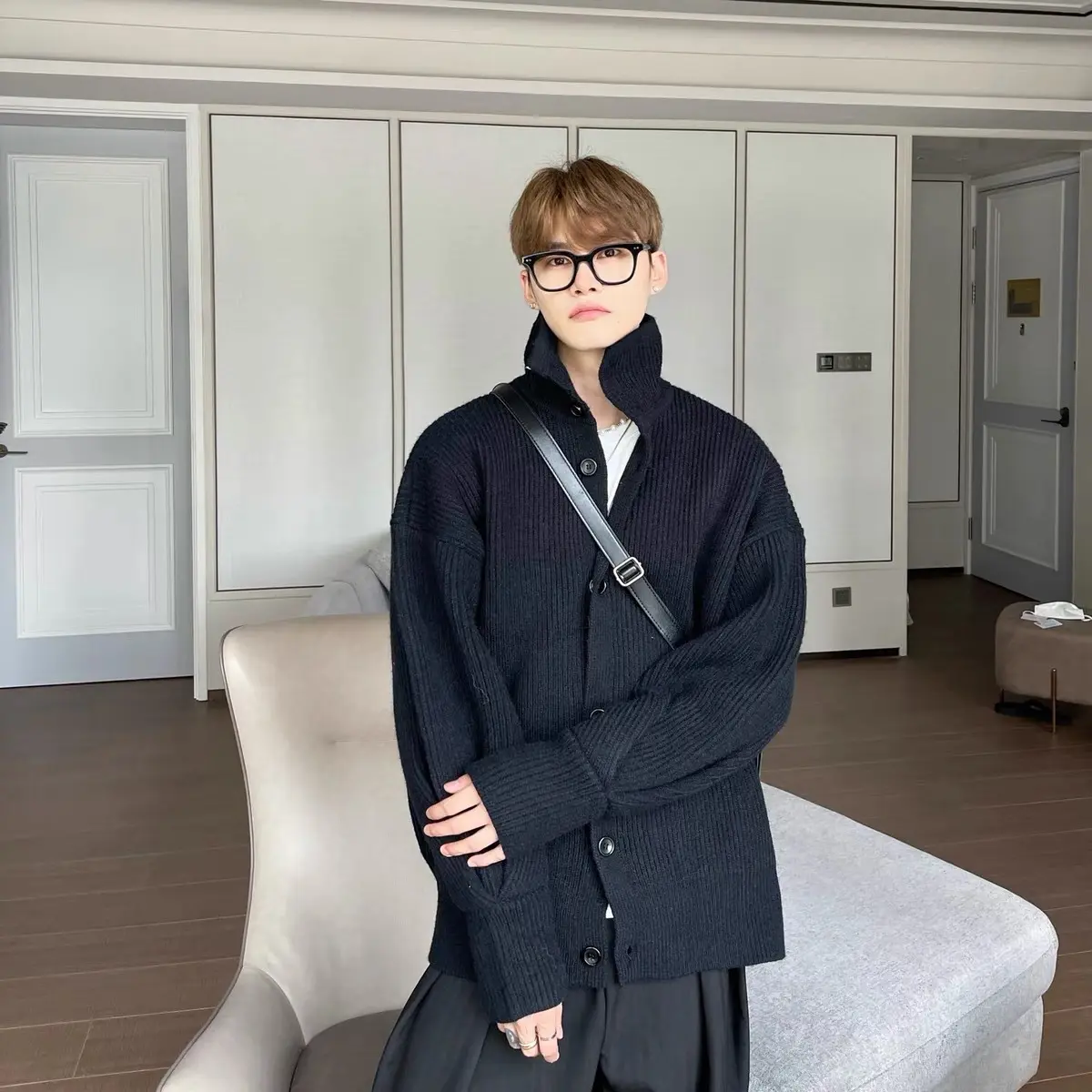 Men's Fashion High-Neck Button-Up Cardigan Sweater