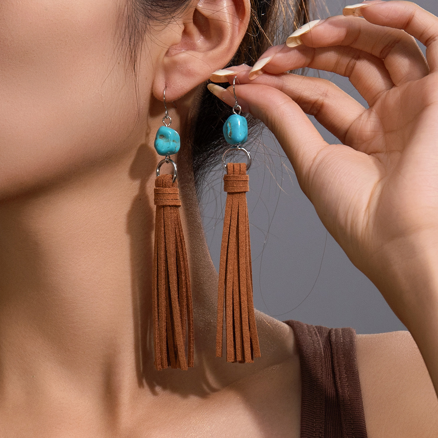 Vintage Velvet Tassel Irregular Turquoise Womens Earrings