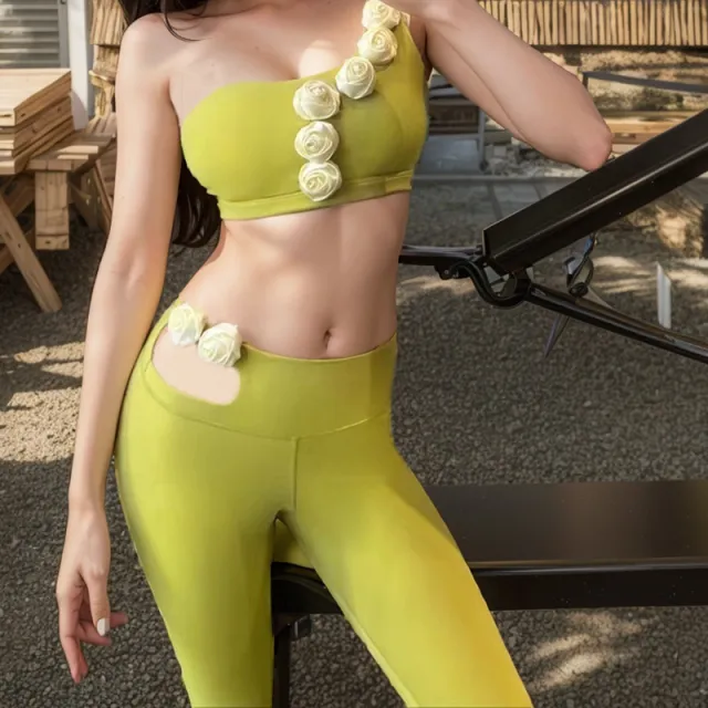 Shoulder Belt Yoga Vest Niche Cover Supernumerary Breast Sports Underwear Mustard Green Set - Shop at LoveMi