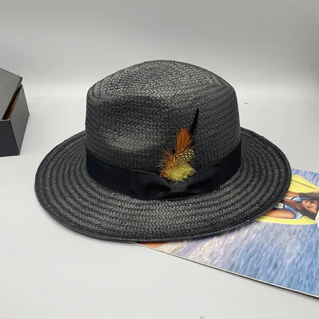 Eight point Grass Hand knitted Feather Fedora Hat Black - Shop at LoveMi