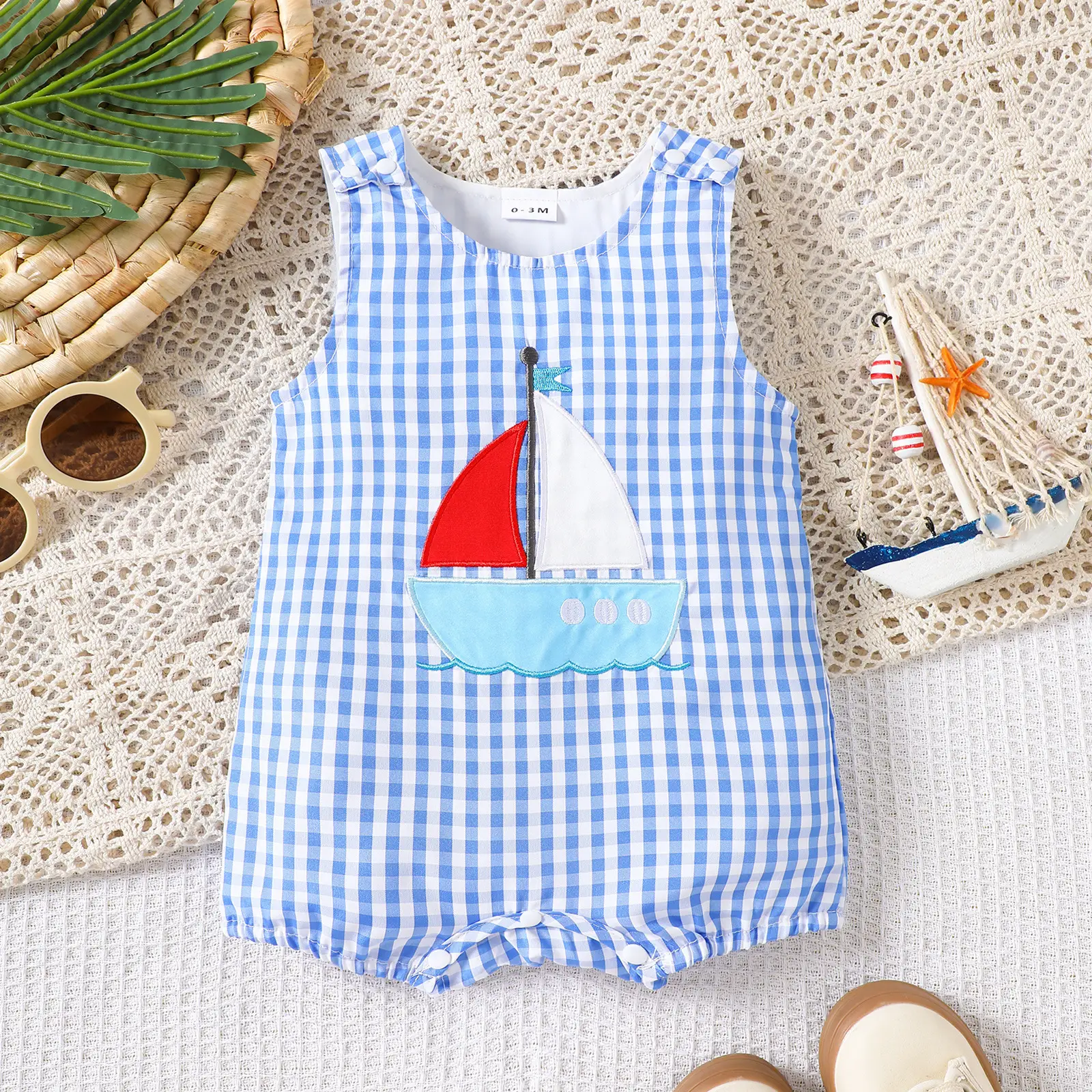 Cute Embroidered Plaid Romper For Babies And Toddlers