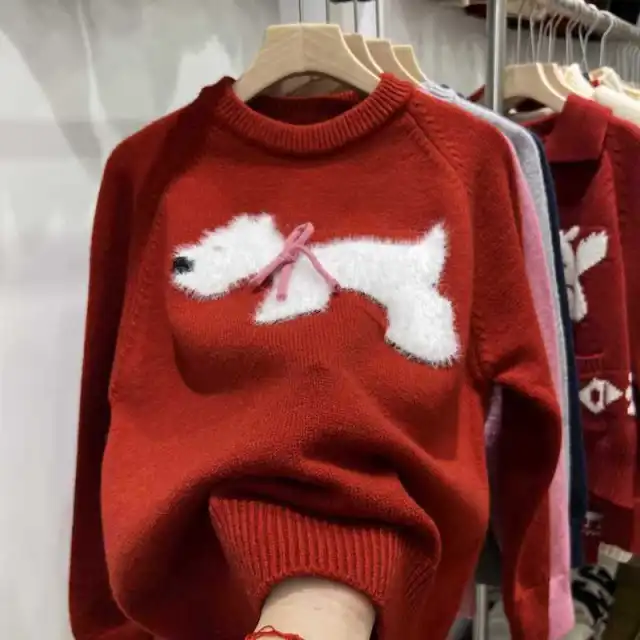 New Autumn And Winter Lazy Style Thickened Inner Wear Cartoon Knitted Sweater Red - Shop at LoveMi