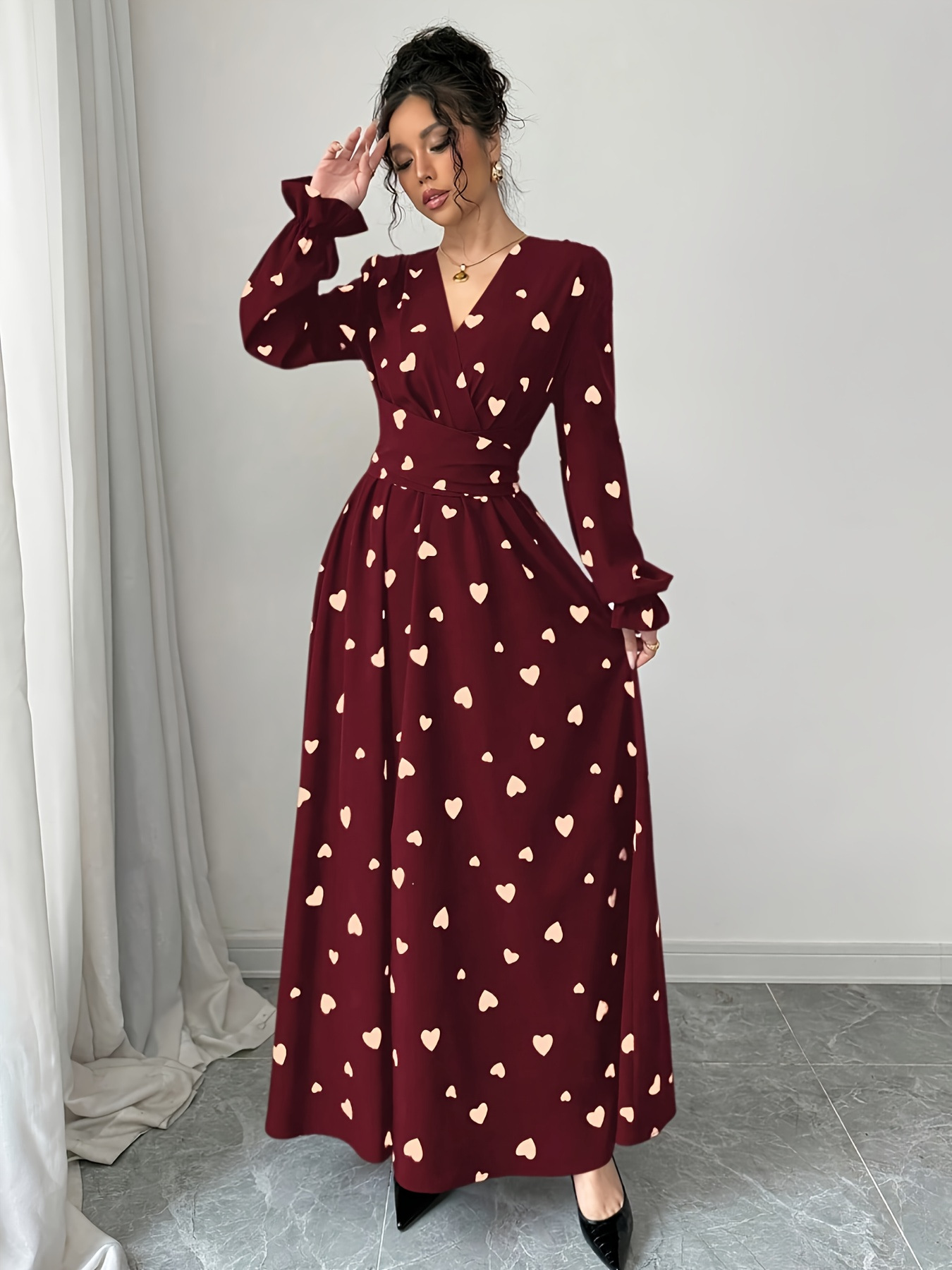V-Neck Floral Women's Midi Dress for Homecoming - color option