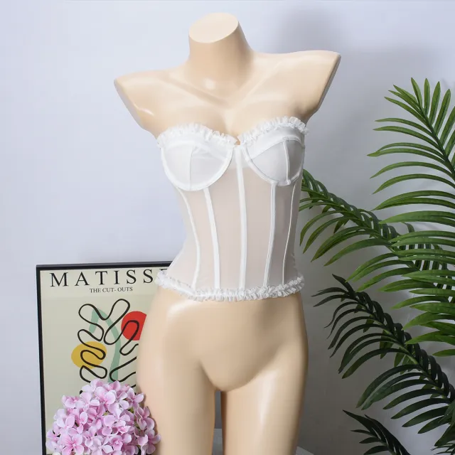 Sexy Sheer Bustier With Backless Design And Corset Boning White - Shop at LoveMi