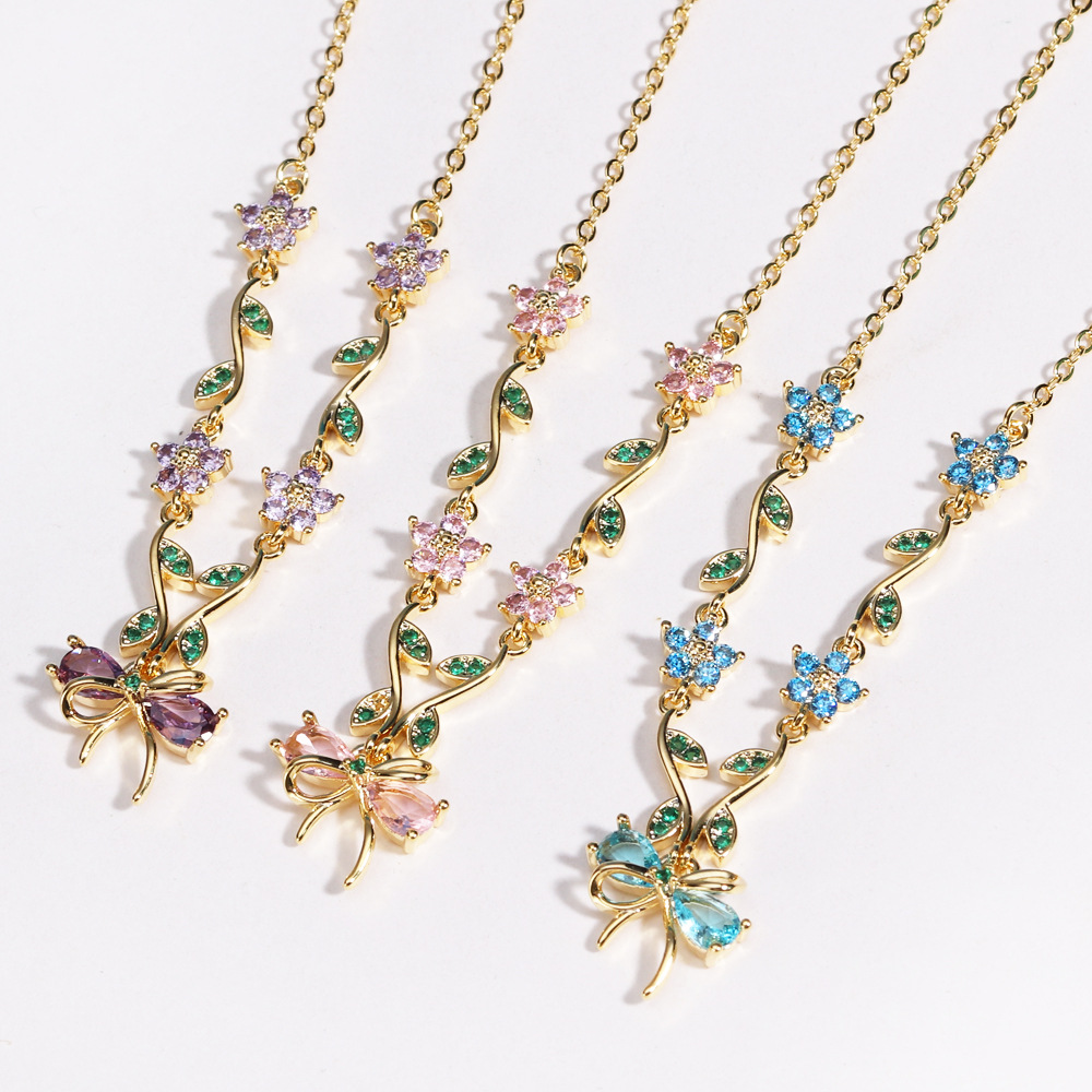 Zircon Bow Necklace For WomenAll-Match Clavicle Chain For BFFs